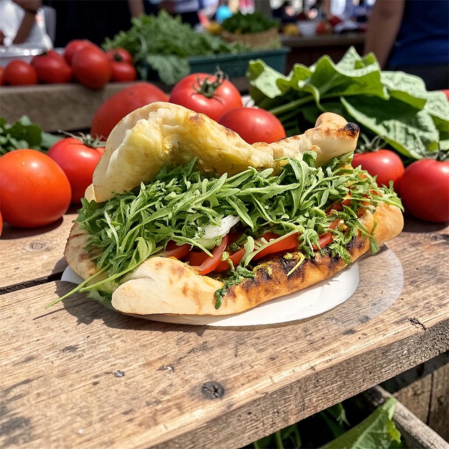 Panuozzo mit Rucola und Tomaten